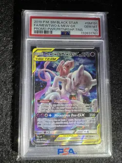 2019 POKEMON SM BLACK STAR PROMO #SM191 FULL ART/MEWTWO & MEW GX PSA 10 - Image 3