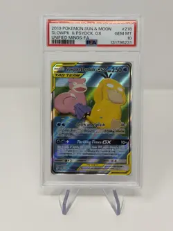 2019 POKEMON SUN & MOON UNIFIED MINDS #218 FULL ART/SLOWPOKE & PSYDUCK GX PSA 10 - Image 1