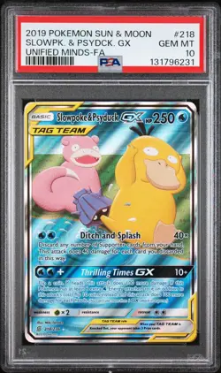 2019 POKEMON SUN & MOON UNIFIED MINDS #218 FULL ART/SLOWPOKE & PSYDUCK GX PSA 10 - Image 3