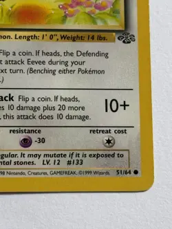 Pokemon Eevee 51/64 Jungle 1999 Regular Pokemon TCG 50HP - Image 5