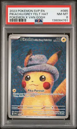 2023 POKEMON SVP EN-SV BLACK STAR PROMO #085 PIKACHU WITH GREY FELT HAT PSA 8 - Image 1