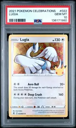 Pokemon TCG Lugia Celebrations Holo Rare Card 022/025 PSA 10 GEM MT 022/025 - Image 1