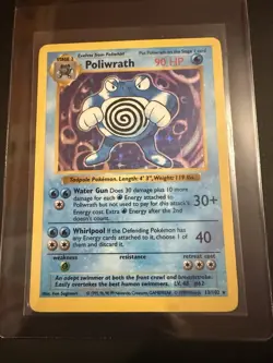 Poliwrath Pokemon TCG Base Set Holo Shadowless Rare Card 13/102 MP Condition - Image 1