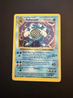 Poliwrath Pokemon TCG Base Set Holo Shadowless Rare Card 13/102 MP Condition - Image 2