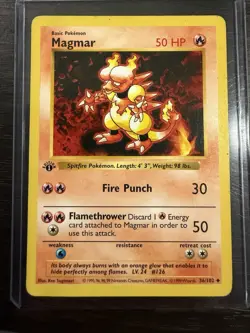 1999 Pokemon Base Set Magmar 1st Edition Shadowless #36/102 - Image 1