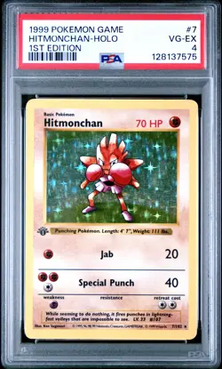 1999 POKEMON BASE SET 1ST EDITION #7 HITMONCHAN-HOLO PSA 4 - Image 1