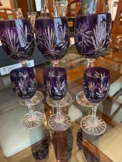Purple Cut To Clear Water Wine Goblets Set Of Six - Image 1