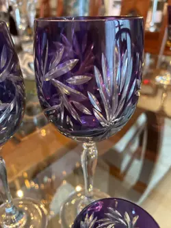 Purple Cut To Clear Water Wine Goblets Set Of Six - Image 2