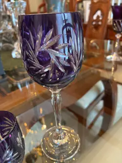 Purple Cut To Clear Water Wine Goblets Set Of Six - Image 3