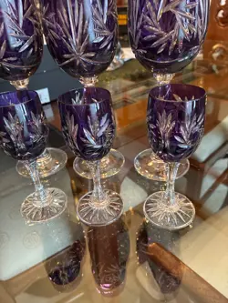 Purple Cut To Clear Water Wine Goblets Set Of Six - Image 4