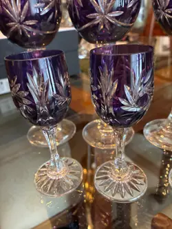 Purple Cut To Clear Water Wine Goblets Set Of Six - Image 5