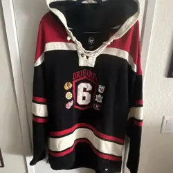 ’47 NHL Hockey Hoodie Original Six Teams Black Red White National Hockey League - Image 1