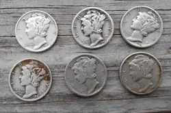 SIX SILVER DIMES CIRCULATED MERCURY - Image 1