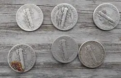 SIX SILVER DIMES CIRCULATED MERCURY - Image 2