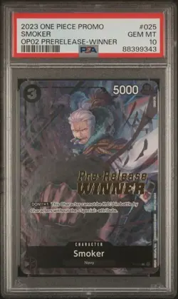 One Piece Card Game CCG TCG Smoker P-025 Pre-release Winner Alt Art PSA 10 - Image 1
