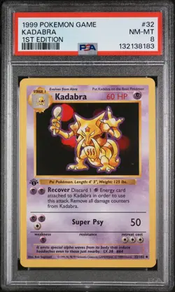1999 Pokemon Game Kadabra #32 1st Edition PSA 8 - Image 1