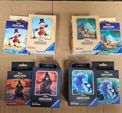 Disney Lorcana TCG -DECK BOX & SLEEVES - Scrooge, Robin Hood, Mulan, Sisu BUNDLE - Image 1