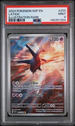 Pokemon TCG Latios 203/191 Sv08: Surging Sparks Holo Illustration Rare PSA 9 - Image 1