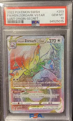 Hisuian Zoroark VSTAR (Secret) 203/196 Pokemon Lost Origin Holo PSA 10 - Image 1