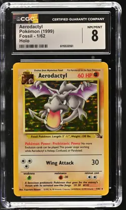 CGC 8 Aerodactyl 1999 Fossil 1/62 Holo Pokemon Card - Image 1