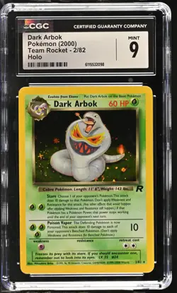 CGC 9 MINT Dark Arbok 2000 Team Rocket 2/82 Holo Pokemon Card - Image 1