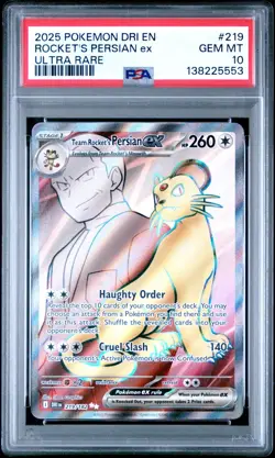 🔥 2025 Pokemon Destined Rivals Rocket’s Persian ex Ultra Rare #219 PSA 10 Gem - Image 1