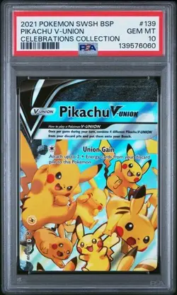 2021 Pokemon SWSH Black Star Promo Pikachu V-Union Celebrations #139 PSA 10 - Image 1