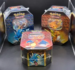 Pokemon Hidden Fates Tin Set of 3 Charizard, Raichu & Gyarados GX - SEALED - Image 1