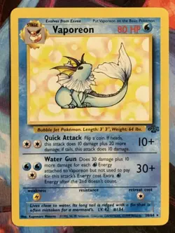 Pokemon TCG Vaporeon Jungle 28/64 Rare 1999 Wizards Base Set Non-Holo - Image 1