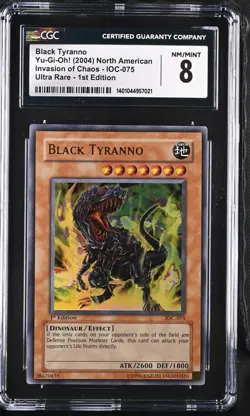 2004 Yugioh Ultra Rare Invasion of Chaos IOC-075 1st Edition Black Tyranno CGC 8 - Image 1