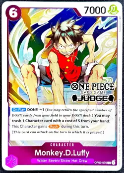 Monkey D. Luffy RARE GOLD FOIL JUDGE WINNER ALT ART SSP ONE PIECE TCG MINT - Image 1