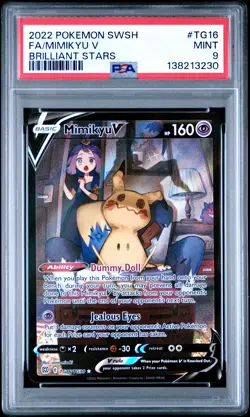 2022 POKEMON SWORD & SHIELD BRILLIANT STARS #TG16 FULL ART/MIMIKYU V PSA 9 - Image 1