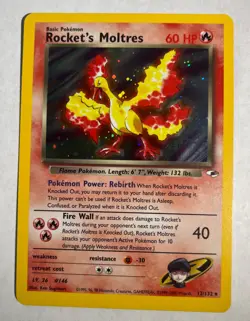 Pokemon TCG Rocket’s Moltres Holo Rare Card 12/132 Gym Heroes - Image 1