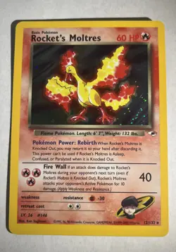 Pokemon TCG Rocket’s Moltres Holo Rare Card 12/132 Gym Heroes - Image 2
