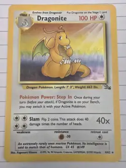 Dragonite 4/62 Fossil Unlimited 1999 Pokemon Card Holo Rare NM - Image 1