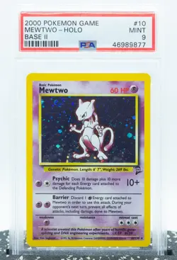 PSA 9 MEWTWO 10/130 Holo Swirl Rare Base Set 2 WOTC 2000 - Pokemon Card - Image 1