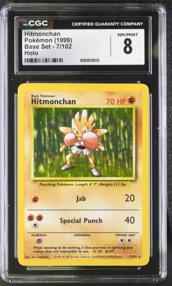 CGC 8 Hitmonchan 1999 Base Set 7/102 Holo Pokemon Card - Image 1
