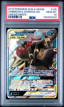 2019 POKEMON SUN & MOON UNIFIED MINDS #125 UMBREON & DARKRAI GX PSA 10 - Image 1