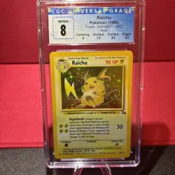 Pokemon TCG Raichu Fossil Unlimited 14/62 Holo Rare CGC 8 NM-MT WOTC Vintage - Image 1