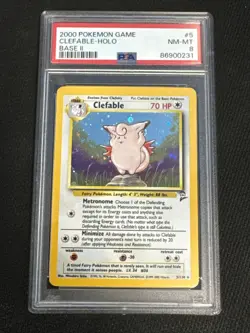 Pokemon TCG: Clefable 5/130 Base Set 2 Holo Partial Swirl PSA 8 NM Vintage - Image 1
