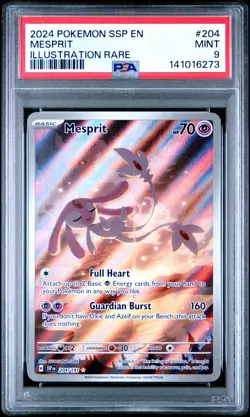 2024 POKEMON SSP EN-SURGING SPARKS ILLUSTRATION RARE #204 MESPRIT PSA 9 - Image 1