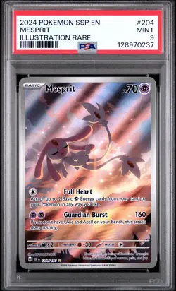 2024 POKEMON SSP EN-SURGING SPARKS ILLUSTRATION RARE #204 MESPRIT PSA 9 - Image 1