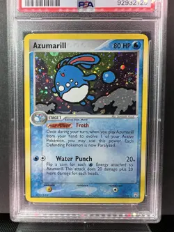 2004 POKEMON EX TEAM ROCKET RETURNS #1 AZUMARILL-HOLO PSA 8 (low pop/mega swirl) - Image 1