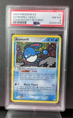 2004 POKEMON EX TEAM ROCKET RETURNS #1 AZUMARILL-HOLO PSA 8 (low pop/mega swirl) - Image 3