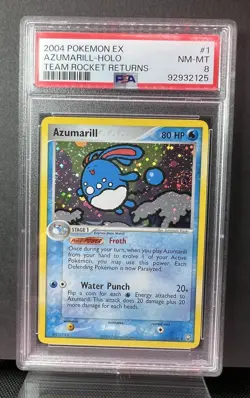 2004 POKEMON EX TEAM ROCKET RETURNS #1 AZUMARILL-HOLO PSA 8 (low pop/mega swirl) - Image 4