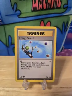 ENERGY SEARCH Fossil 1st Edition #59 Vintage Non Holo Pokemon Card LP W Slv & Ld - Image 1