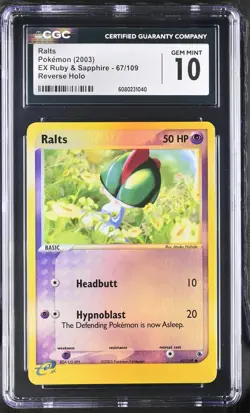 CGC 10 GEM MINT Ralts 2003 EX Ruby & Sapphire 67/109 Reverse Holo Pokemon Card - Image 1
