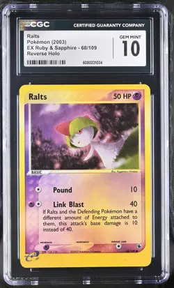 CGC 10 GEM MINT Ralts 2003 EX Ruby & Sapphire 68/109 Reverse Holo Pokemon Card - Image 1