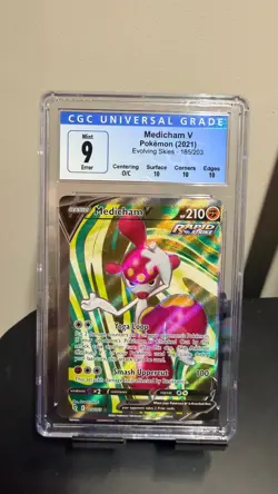 Medicham V 185/203 Holo Ultra Rare Evolving Skies Pokemon Card CGC 9 *ERROR* - Image 1