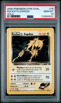 Pokemon Gym Challenge Rocket’s Zapdos Unlimited PSA 10 *SWIRL* - Image 1